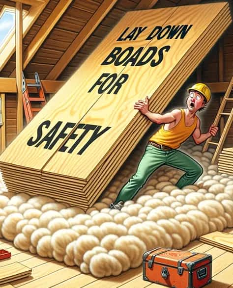 How to Walk in an Attic with Blown Insulation - Lay Down Boards for Additional Safety