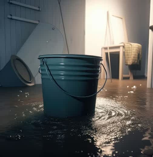 Basement Waterproofing Contractor New York - A Bucket Catching the Water from a Leak in the Ceiling
