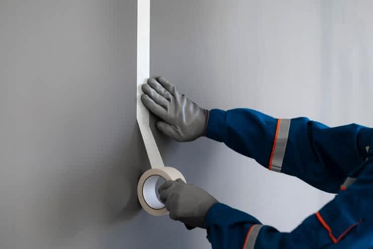 Basement Cracks Repair Contractor New York - A Construction Worker Taping a Wall
