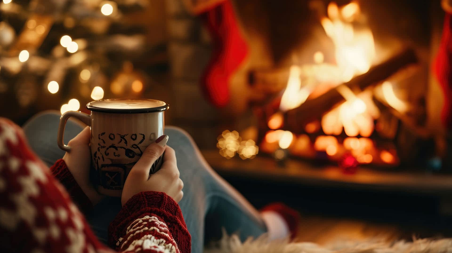 Basement Insulation Contractor New York - A Woman Comfortably Relaxing and Drinking Coffee in Front of a Fireplace